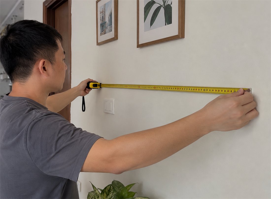 Đo kích thước bức tường bằng thước dây